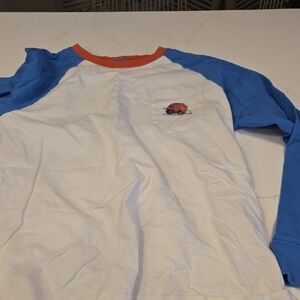 Vineyard Vines White and Blue Long Sleeve Tee with Orange Trim